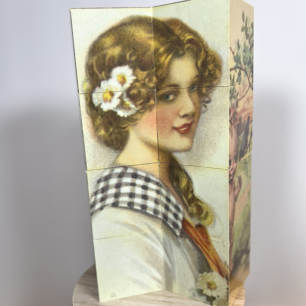 Vintage Wooden Block Puzzle Taiwan ROC Kewpie Cupid Victorian Art 6 Piece Set - Picture 5 of 7
